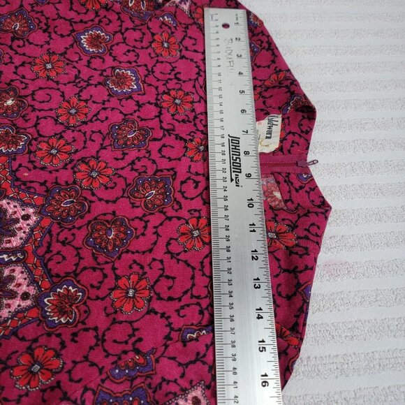 Goldworm Italy 1970's Vintage Kaleidoscope Floral Magenta Merino Wool Dress 16 - Picture 6 of 8